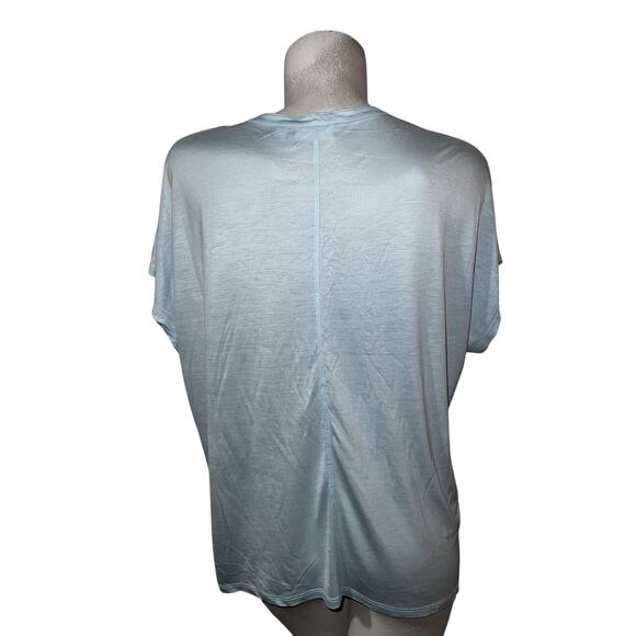 J. JILL Top Womens Size L Petite Blue V-Neck Drop Short Slv Viscose Rayon Blouse - Picture 5 of 6